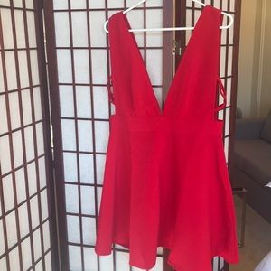 Low cut mini red dress